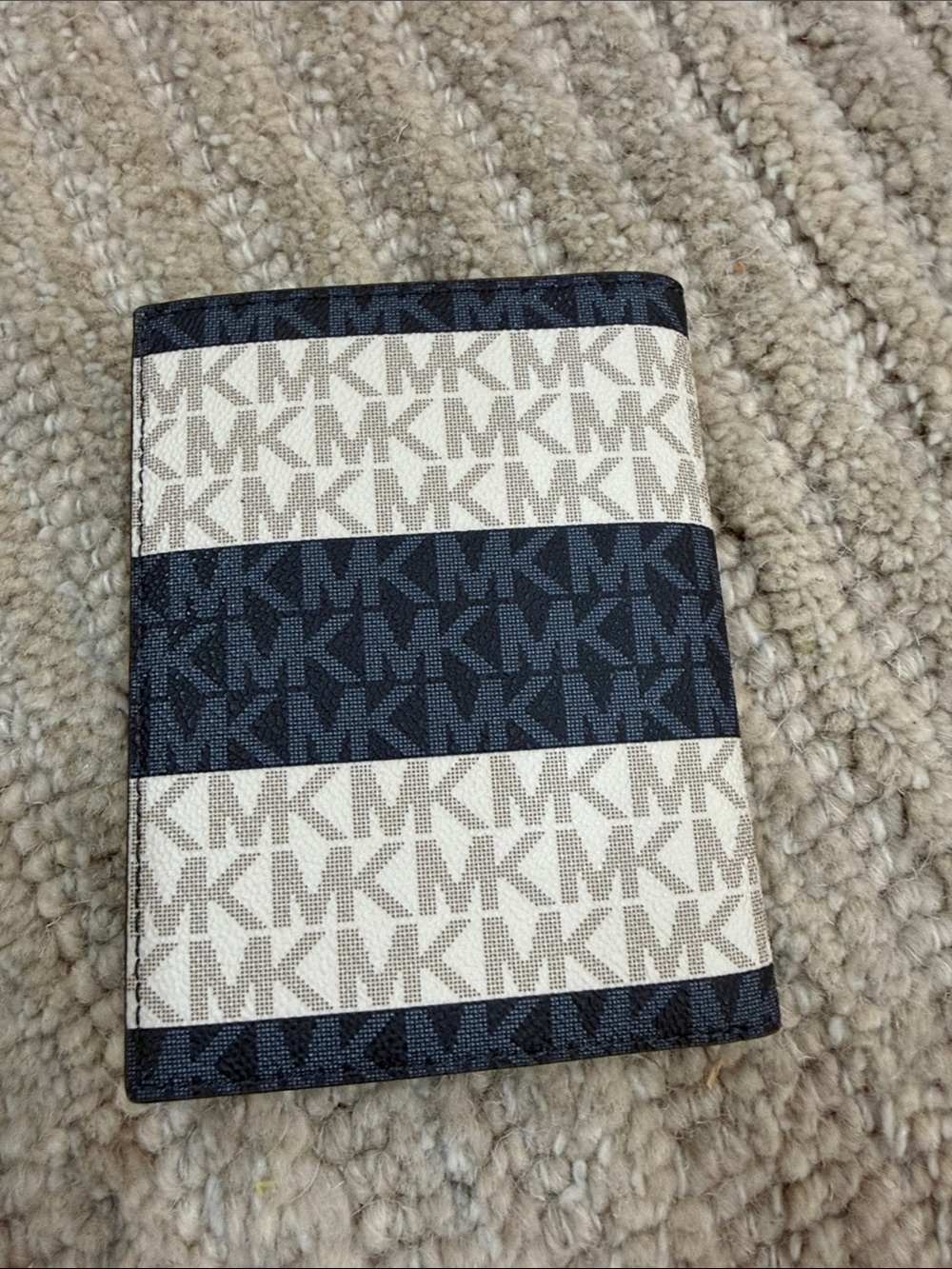 Michael Kors Men's Striped MK Monogram passport holder in Navy and Cream